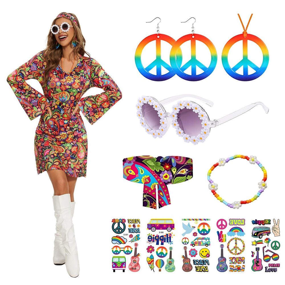 1338 7pcs Halloween 70s Costume For 70s Disco Costume Dress
